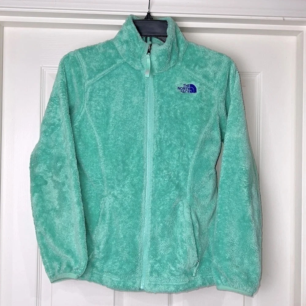 The North Face Girls Turquoise Plush Furry Fleece Zip Up Jacket - Size LG 14/16